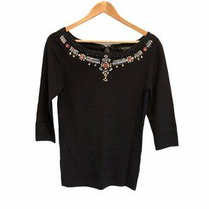 WHBM Rhinestone Beaded Collar Silk Sweater Small